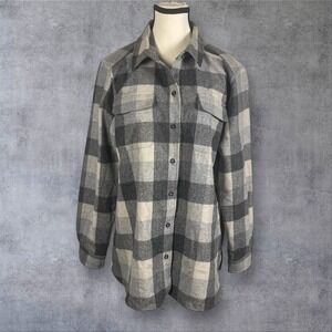 Pendleton Umatilla Wool Flannel Board Shirt Womens XL Petite‎ Gray Buffalo Plaid